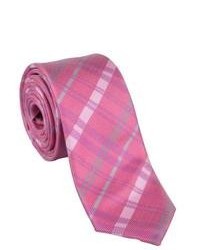 Vance Co. Vance Pink Plaid Print Silk Touch Microfiber Skinny Tie