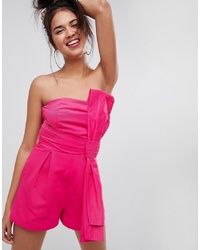 ASOS DESIGN Asos Playsuit In Structured Fabric With Knot And Drape Detail