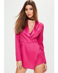 Missguided Pink Crepe Tailored Asymmetric Romper
