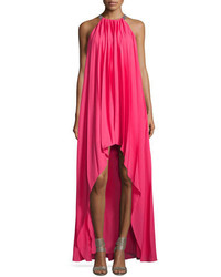 Hot Pink Pleated Chiffon Evening Dress