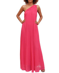 Halston Heritage One Shoulder Pleated Maxi Dress In Pink