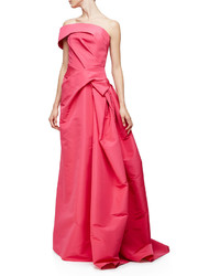 Carolina Herrera One Shoulder Pleated Gown Hot Pink