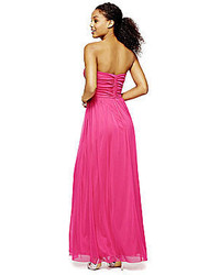 City Triangles Strapless Pleated Bodice Side Slit Long Dress