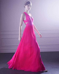 Aidan Mattox Halter Gown With Cutout Back Fuchsia