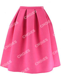 Choies Pink Pleated Midi Skirt