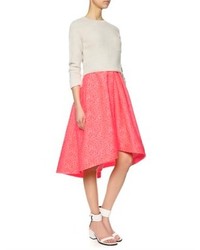 Calla Fluoro Coral Jacquard Midi Skirt