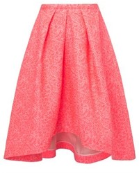 Calla Fluoro Coral Jacquard Midi Skirt