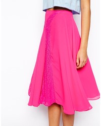 Asos Midi Slip Skirt With Lace Inserts