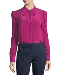 Hot Pink Pleated Silk Blouse