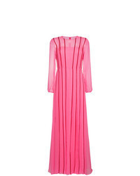 Hot Pink Pleated Silk Evening Dress