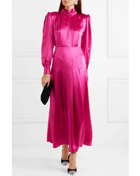 Alessandra Rich Pleated Silk Satin Midi Dress