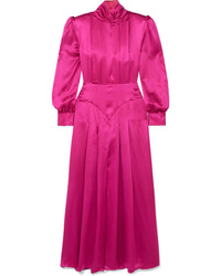 Alessandra Rich Pleated Silk Satin Midi Dress