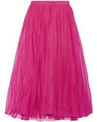 Hot Pink Pleated Silk Skirt