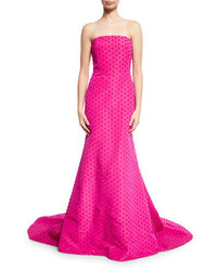 Lela Rose Dotted Strapless Evening Gown Fuchsia