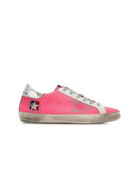 Hot Pink Polka Dot Leather Low Top Sneakers