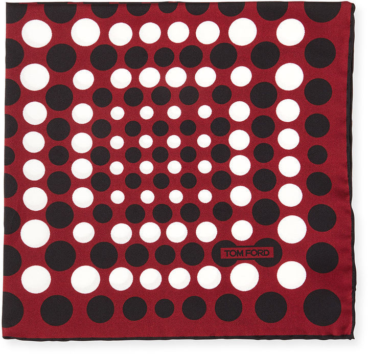 Tom Ford New $180 Gray Silver White Polka Dot Pattern 100% Silk Pocket Square 