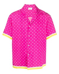 Hot Pink Polka Dot Silk Short Sleeve Shirt