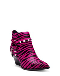 Hot Pink Print Calf Hair Ankle Boots