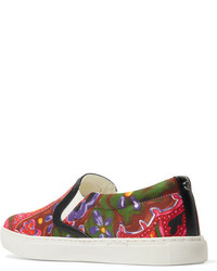 Sam Edelman Pixie Faux Leather Trimmed Printed Canvas Slip On Sneakers Pink