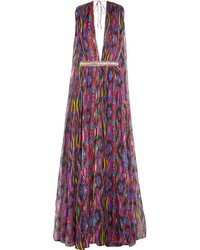 Matthew Williamson Sweetie Ragadang Embellished Printed Silk Chiffon Gown Fuchsia
