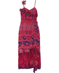 Anna Sui Zandra Printed Crinkled Silk Chiffon Maxi Dress Pink