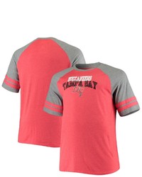 FANATICS Branded Redheathered Gray Tampa Bay Buccaneers Big Tall Two Stripe Tri Blend Raglan T Shirt