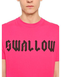 McQ by Alexander McQueen Swallow Printed Cotton Jersey T Shirt