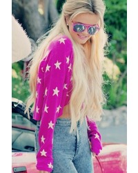 Wildfox Couture Starlight Cropped Billy Sweater In Pink Corvette