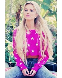 Wildfox Couture Starlight Cropped Billy Sweater In Pink Corvette