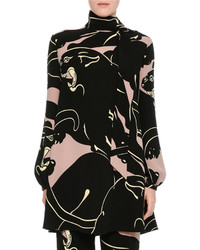 Valentino Panther Print Tie Neck Minidress Pinkblack