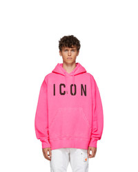 DSQUARED2 Pink Fluo Slouch Fit Icon Hoodie