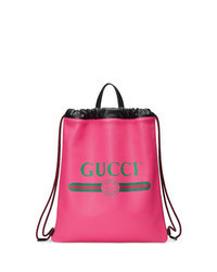 Hot Pink Print Leather Backpack