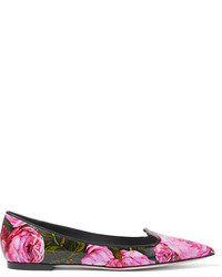 Dolce & Gabbana Floral Print Glossed Leather Point Toe Flats Pink