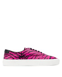 Hot Pink Print Leather Low Top Sneakers