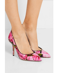 Dolce & Gabbana Floral Print Glossed Leather Pumps Pink