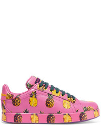 Dolce & Gabbana Printed Leather Sneakers Pink