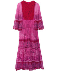 Valentino Printed Silk Chiffon Maxi Dress Fuchsia