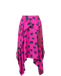Hot Pink Print Midi Skirt