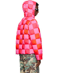 ERL Pink Red Gradient Checker Hooded Puffer Coat