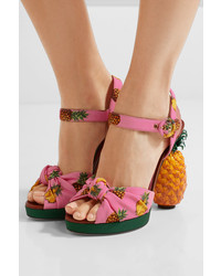Dolce & Gabbana Knotted Printed Crepe Platform Sandals Pink