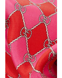 Gucci Fringed Printed Silk Twill Scarf Pink