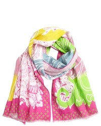 Etro Pink And Green Tidal Printed Linen Scarf