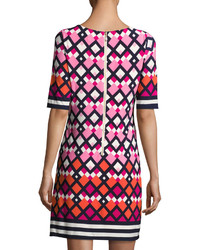 Eliza J Half Sleeve Geometric Print Shift Dress Pink Pattern