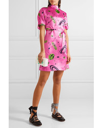 Miu Miu Printed Silk Satin Mini Dress Pink