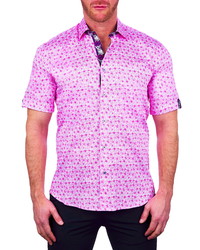 Maceoo Galileo Garden Pink Floral Short Sleeve Button Up Shirt