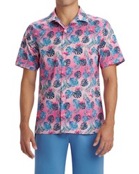 Bugatchi Shaped Fit Flamingo Print Stretch Short Sleeve Button Up Camp Shirt In Pink At Nordstrom