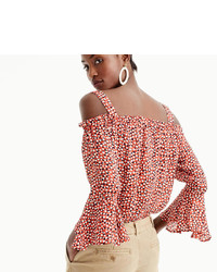J.Crew Tall Silk Cold Shoulder Top In Heart Print