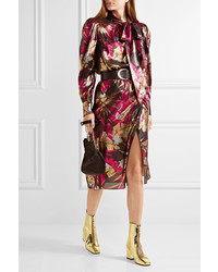 Marc Jacobs Pussy Bow Printed Silk Blend Lam Dress Pink