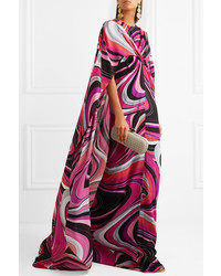 Emilio Pucci Cape Effect Printed Silk Gown Pink