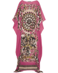 Hot Pink Print Silk Maxi Dress